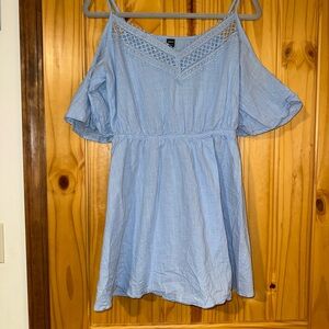 Light Blue Cold Shoulder Draped Sleeves Dress